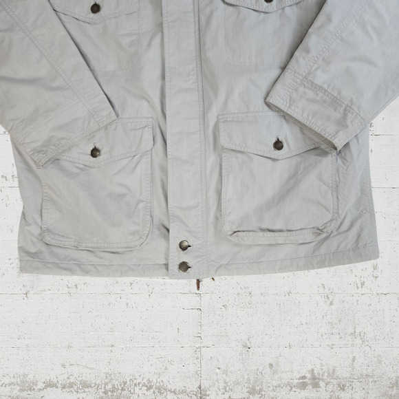 90s Vintage Khaki Canvas Midweight Eddie Bauer Golf Utility Jacket Size Medium - Picture 3 of 14